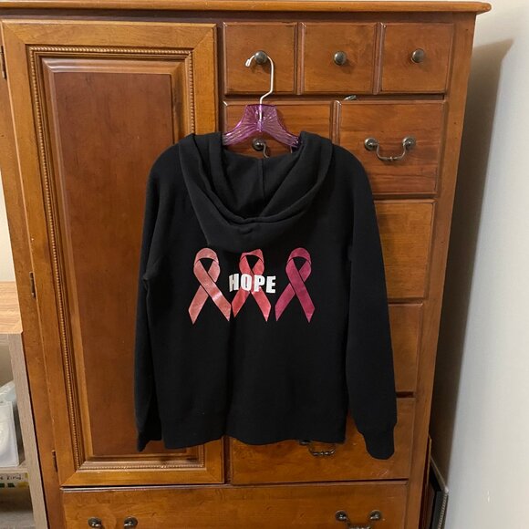 BREAST CANCER AWARENESS Women's Size Medium Black Track Jacket Hope Ribbon Pink - Picture 9 of 13